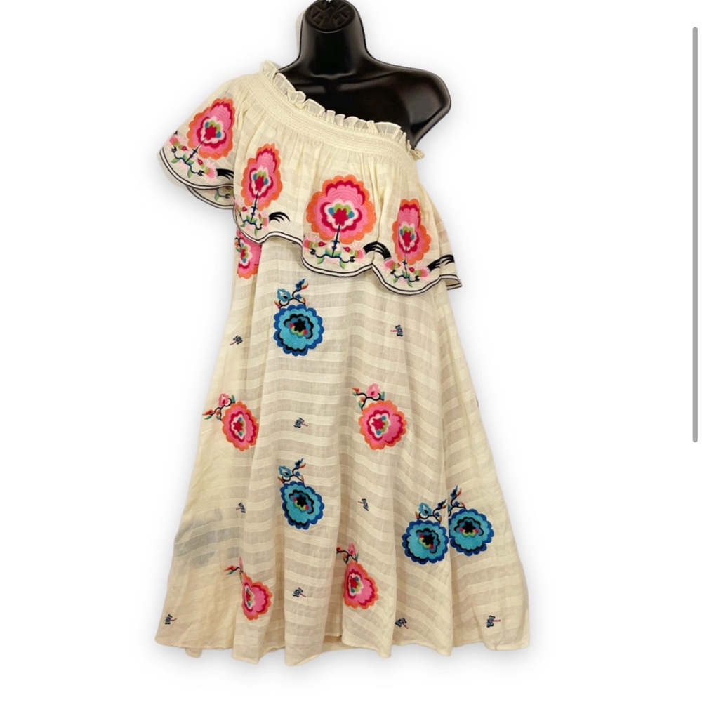 Plenty Anthropologie Floral Embroidery One Shoulder Dress NEW Sz XS